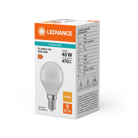 LED Lampen P45 E14 4.9W = 40W 470lm 2700K Warmweiß LEDVANCE