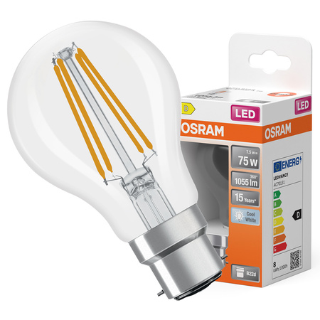 LED-Glühbirne A60 B22d 7.5W = 75W 1055lm 4000K Neutral 300° Retrofit Glühfaden CLASSIC Osram