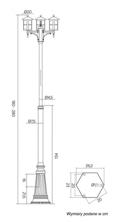 Außengartenlampe LATERNE E27 CORDOBA II OGMWN 3 TD 180-280cm schwarz Su-Ma