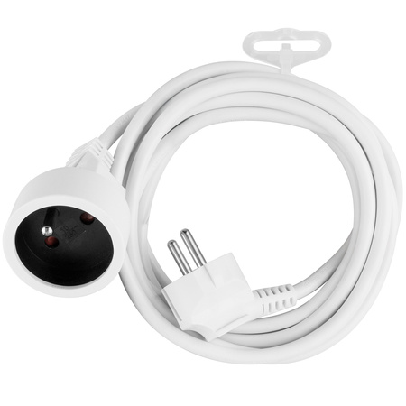 Netzverlängerungskabel Geerdete Steckdosenleiste 1 Steckdose 3m Weißes Kabel Lendo Lumiled
