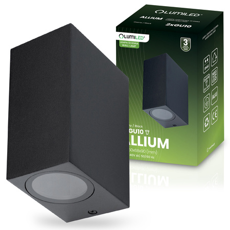 Wandleuchte Außen 2x GU10, Garten-Wandleuchte Schwarz Quadratisch ALLIUM LUMILED