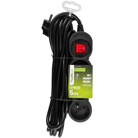 Netzverlängerungskabel Geerdete Steckdosenleiste 3 Steckdosen 5m ON/OFF Schalter Schwarz Lendo Lumiled Cord