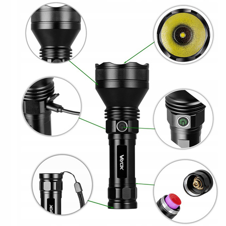 Taktische LED-Taschenlampe leistungsstark wiederaufladbar USB-C 20 W 1900lm IPX6 VAYOX