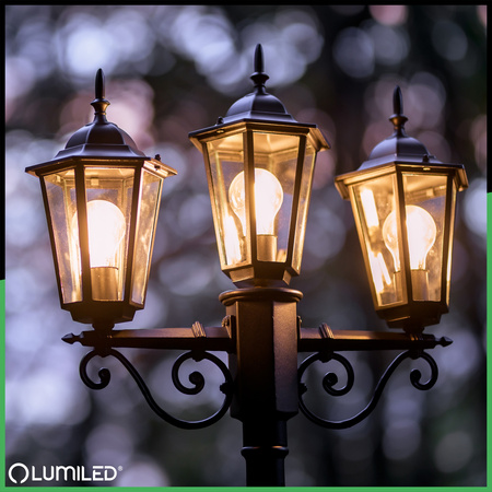 Gartenleuchte 3x E27, Gartenlaterne 2m Schwarz BELLIS LUMILED