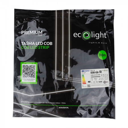 LED-Streifen COB 9W/m 1035lm/m 480LED/m 12V 4000K Neutral IP67 Rolle 20m Ecolight