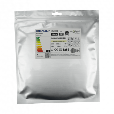 LED-Streifen COB 7W/m 735lm/m 320LED/m 12V 3000K Warm IP67 Rolle 5m Ecolight