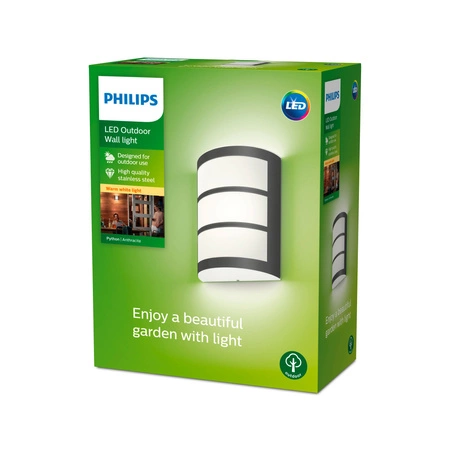 Garten LED-Wandleuchte PYTHON 3.8W 2700K warm IP44 Anthrazit PHILIPS