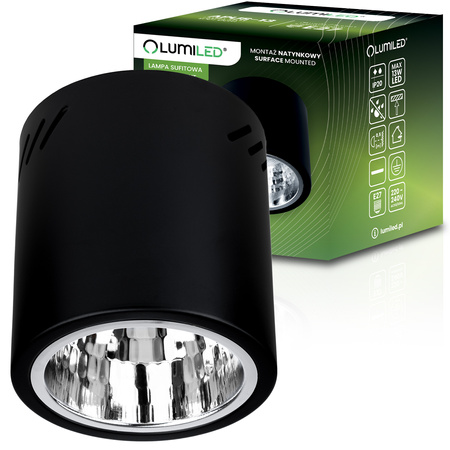 Aufbauleuchte E27, Aufbauspot Runde Tube Schwarz Fest APUS 13 LUMILED