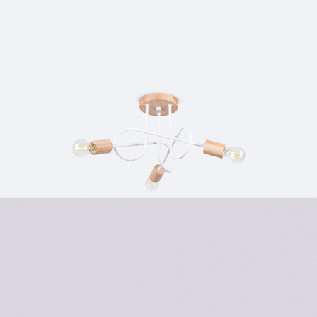 Deckenleuchte Kronleuchter Spider Pendelleuchte 3x E27 Naturholz Weiß Ember Peach Puff SL.1474 Sollux