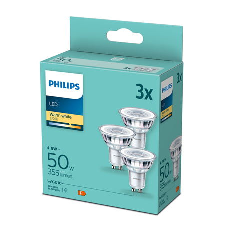 3x LED Lampen GU10 4,6W = 50W 355lm 2700K Warm 36° PHILIPS