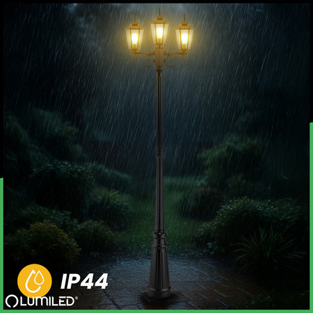 Gartenleuchte 3x E27, Gartenlaterne 2m Schwarz BELLIS LUMILED