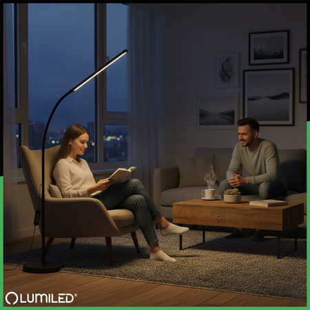 LED 14W CCT Dimmbare Stehlampe mit Höhenverstellung LONGA 2 Schwarz LUMILED