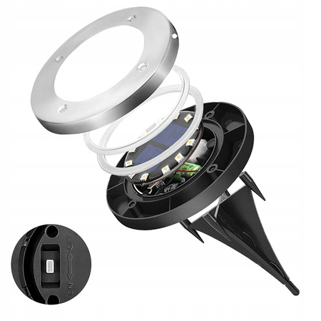 Satz von 4x Solar Garten Lichter LED angetriebene Scheiben 0.96W 6500K Kalt mit Dämmerungssensor Silber IP44 Masterled