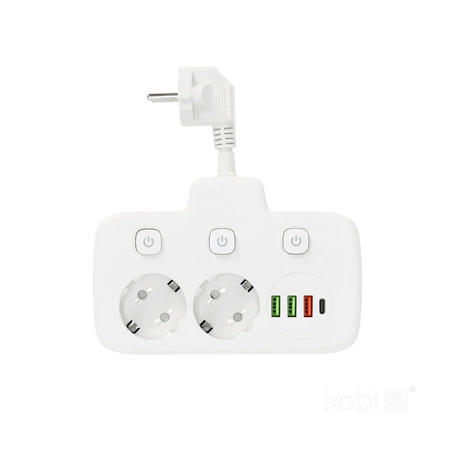 KOBI LINEA FL 2x230V Erdschlussverteiler, 3 Schalter 4xUSB Weiß