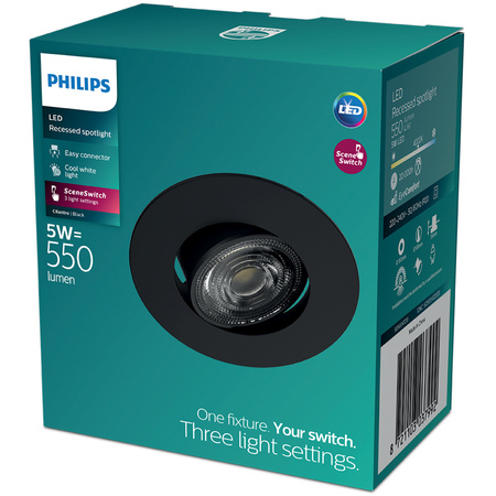 LED-Einbauleuchte 5W 550lm 4000lm Neutral Neutral Beweglich Rund Schwarz Dimmbar 3-STEP SceneSwitch Koriander Philips