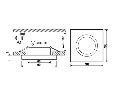 HALOGEN Einbaustrahler, beweglich Quadrat Glas Schwarz ARIAN + GU10 LED 6W 4000K LUMILED