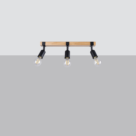 ZUCA 3 3xE27 Schwarz Holz Modern SOLLUX Deckenleuchte