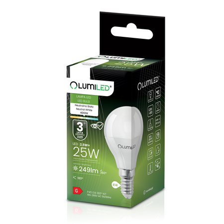 6x LED Lampen E14, Glühbirne P40 2.5W = 25W 249lm 180° 4000K neutral LUMILED