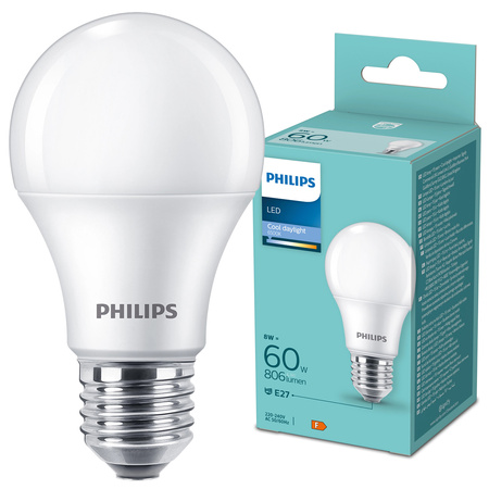 LED Lampen E27 A60 8W = 60W 806lm 6500K Kalt 180° Philips