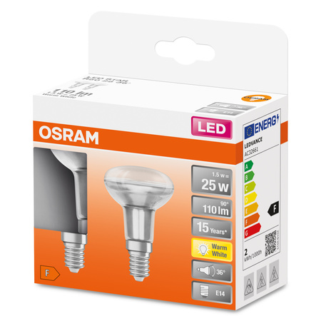 2x LED Lampe E14 R50 1,5W = 25W 110lm 2700K Warm 36° OSRAM STAR