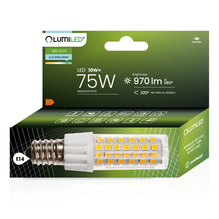 Lampen E14, Glühbirne T25 10W = 75W 970lm 6500K 320° kalt LUMILED