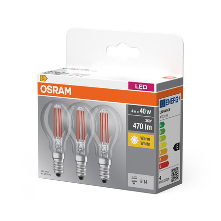 3x LED Lampen E14 P45 4W = 40W 470lm 2700K Wärme 320° OSRAM Filament