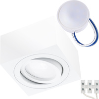 Halogen-Aufbauleuchte GU10, Aufbauspot 50mm beweglich Quadrat Weiß+LED-Einsatz 7W 3000K AMAT-S LUMILED