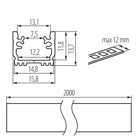 Aluminium-Unterputzprofil PROFILO G 2m Silber KANLUX