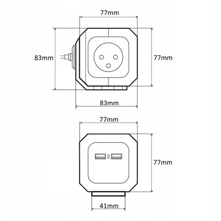 Verlängerungswürfel 2P+Z 4x Steckdose + 2x USB mit Erdungsschiene Kabel 1,4m 16A