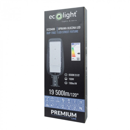 LED-Straßenlampe 150W 19500lm 6500K Kalt IP65 130lm/W PREMIUM Ecolight