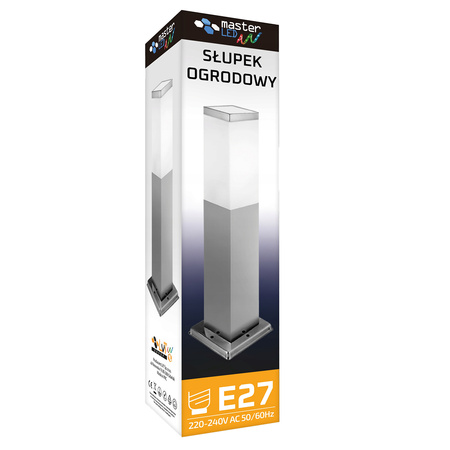 Gartenleuchte quadratische Säule 1x E27 45cm silber IP44