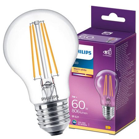 E27 A60 LED Lampen 7W = 60W 806lm 2700K Warmfaden PHILIPS
