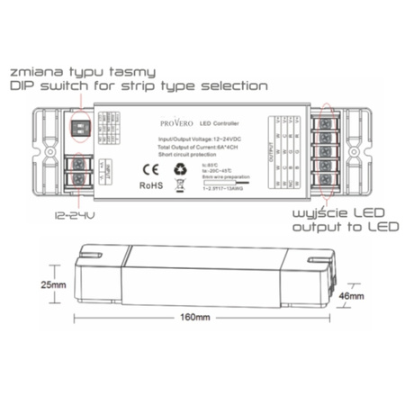 Empfänger-Controller für RGB + CCT-LED-Streifen 5x 4A VOLTA 12V / 24V DC ProVero