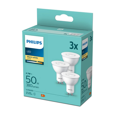 3x LED Leuchtmittel GU10 4,7W = 50W 380lm 2700K Warm 36° PHILIPS