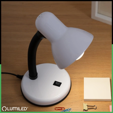 Schreibtischlampe E27, Tischlampe Verstellbar Weiß SARA LUMILED
