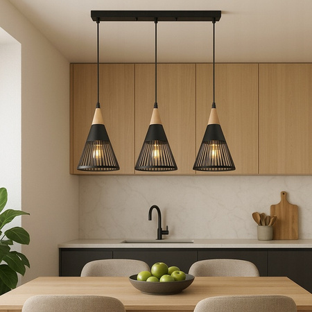 Masterled Deckenleuchte 3x E27 Schwarz Braun Hira Pendelleuchte