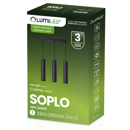 Hängelampe 29cm Reflektor 3x GU10 LED SOPLO Schwarz LUMILED