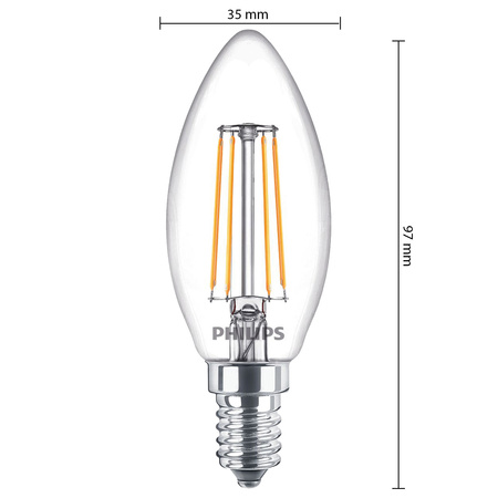 Set mit 6 LED-Kerzenlampen E14 B35 4,3 W = 40 W, 470 lm, 2700 K, warmes Filament PHILIPS