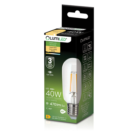 LED-Lampe E27 T45 FILAMENT 4W = 40W 470LM 3000K warmweiß 360° Dekorativ LUMILED