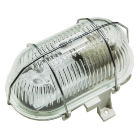 LED E27 CHANNEL Garagenleuchte Oval 60W Raster Metall IP44 Weiß KOBI