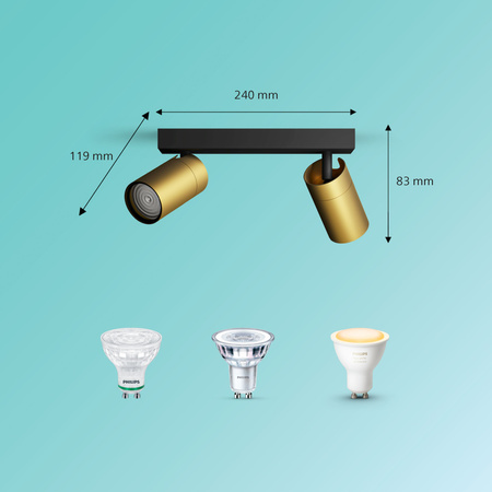 Reflektor-Deckenleuchte 2x GU10 IP44 Kupfer-Schwarz Kosipo Philips