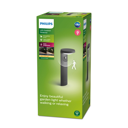 Außen-LED-Gartenlampe TYLA IR myGarden 9W 2700K IP44 mit Bewegungs- und Dämmerungssensor Mast 40cm Anthrazit PHILIPS