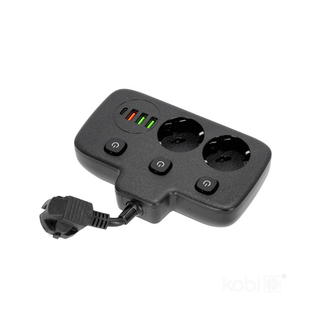 KOBI LINEA FL Verteiler 2x230V Masse, 3 Schalter 4xUSB Schwarz