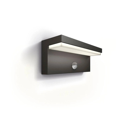 Garten LED Wandleuchte BUSTAN 3.8W Bewegungssensor 2700K Warm IP44 Anthrazit PHILIPS