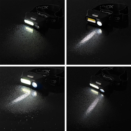 Wiederaufladbare Kopftaschenlampe 250lm XPE + COB LED 7 Modi VAYOX
