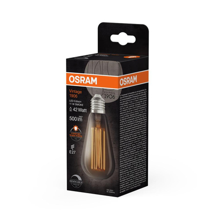 Dekorative LED-Lampe ST64 Edison E27 11W = 42W 500lm 1800K Warm 320° Smoke Filament Dimmbar Vintage 1906 Osram