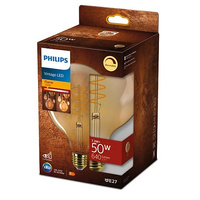 Globe E27 G120 LED Lampen 7,3 W = 50 W, 640 lm, 2200 K, warmes Filament, bernsteinfarben, PHILIPS, dimmbar