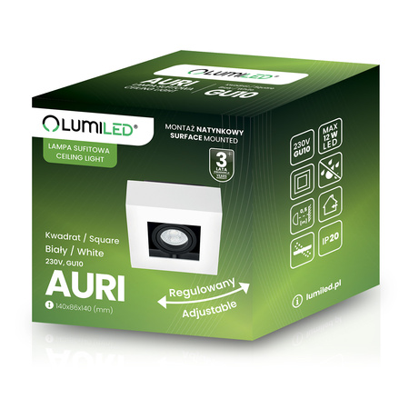 Halogen-Aufbauleuchte GU10, Aufbauspot beweglich Quadrat Weiß AURI LUMILED