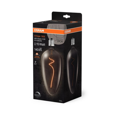 Dekorative LED-Lampe E27 4W = 15W 140lm 1800K Warm 300° Smoke Dimmbar Vintage 1906 Osram