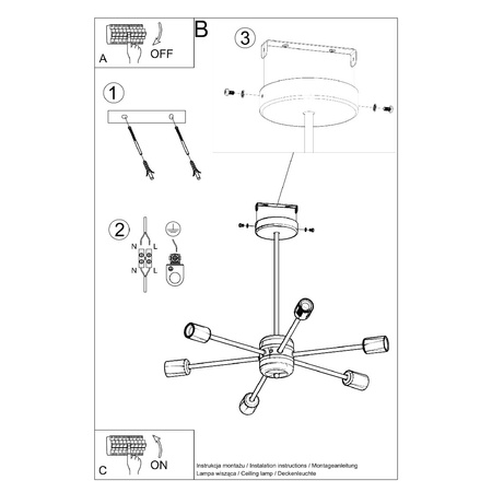 LED-Hänge-Deckenleuchte LANGO 6xE27 Kronleuchter Schwarz SOLLUX